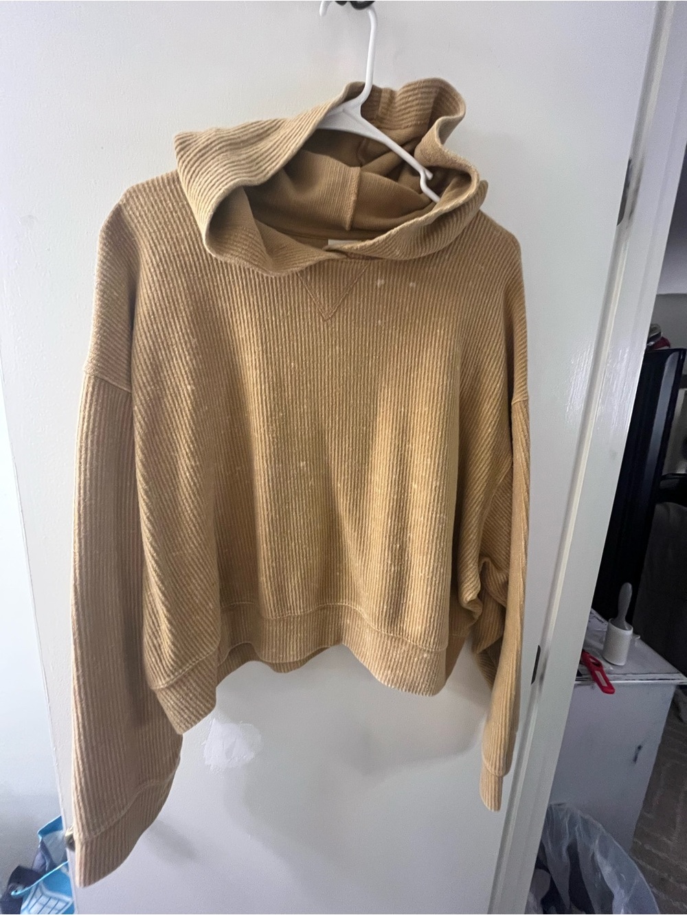 PINK Women's Cozy Ribbed Hooded Sweater - Camel - Picture 2 of 4